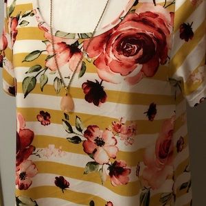 Lularoe Perfect T Medium- Adorable Floral & Stripe